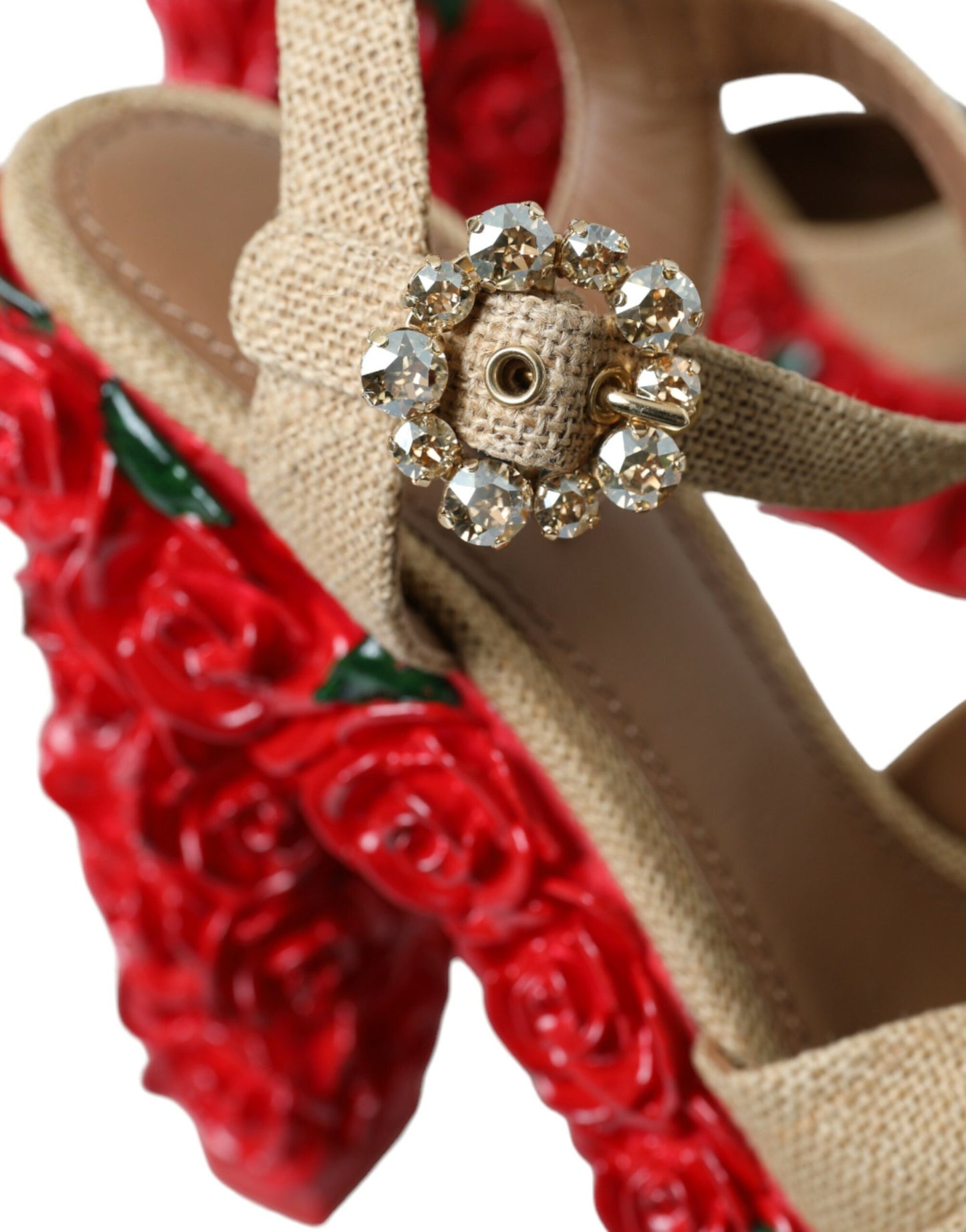 Dolce & Gabbana Rote Rosen Kristall Plateau Sandalen Schuhe