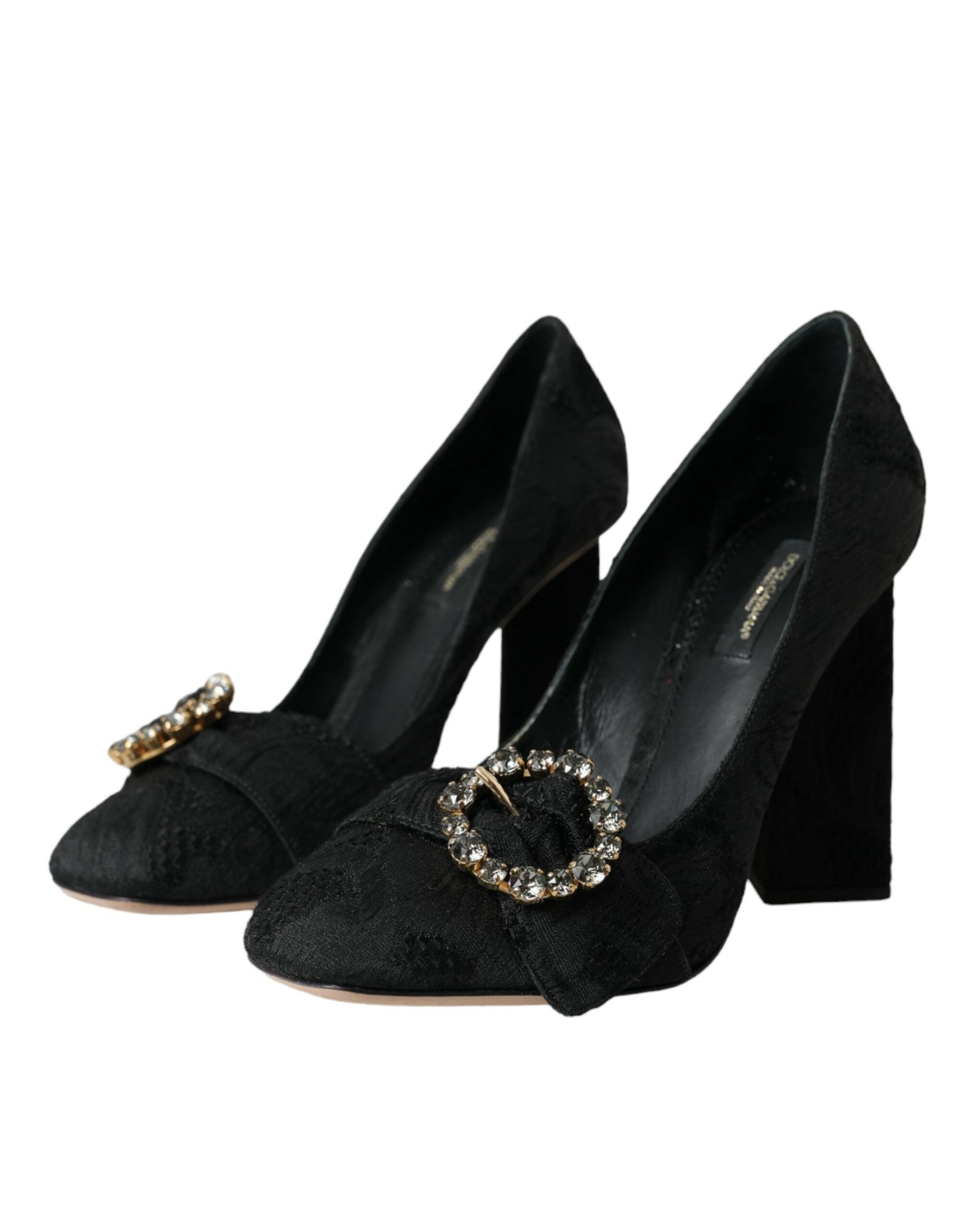 Dolce & Gabbana Schwarz Brokat Kristalle Heels Pumps Schuhe