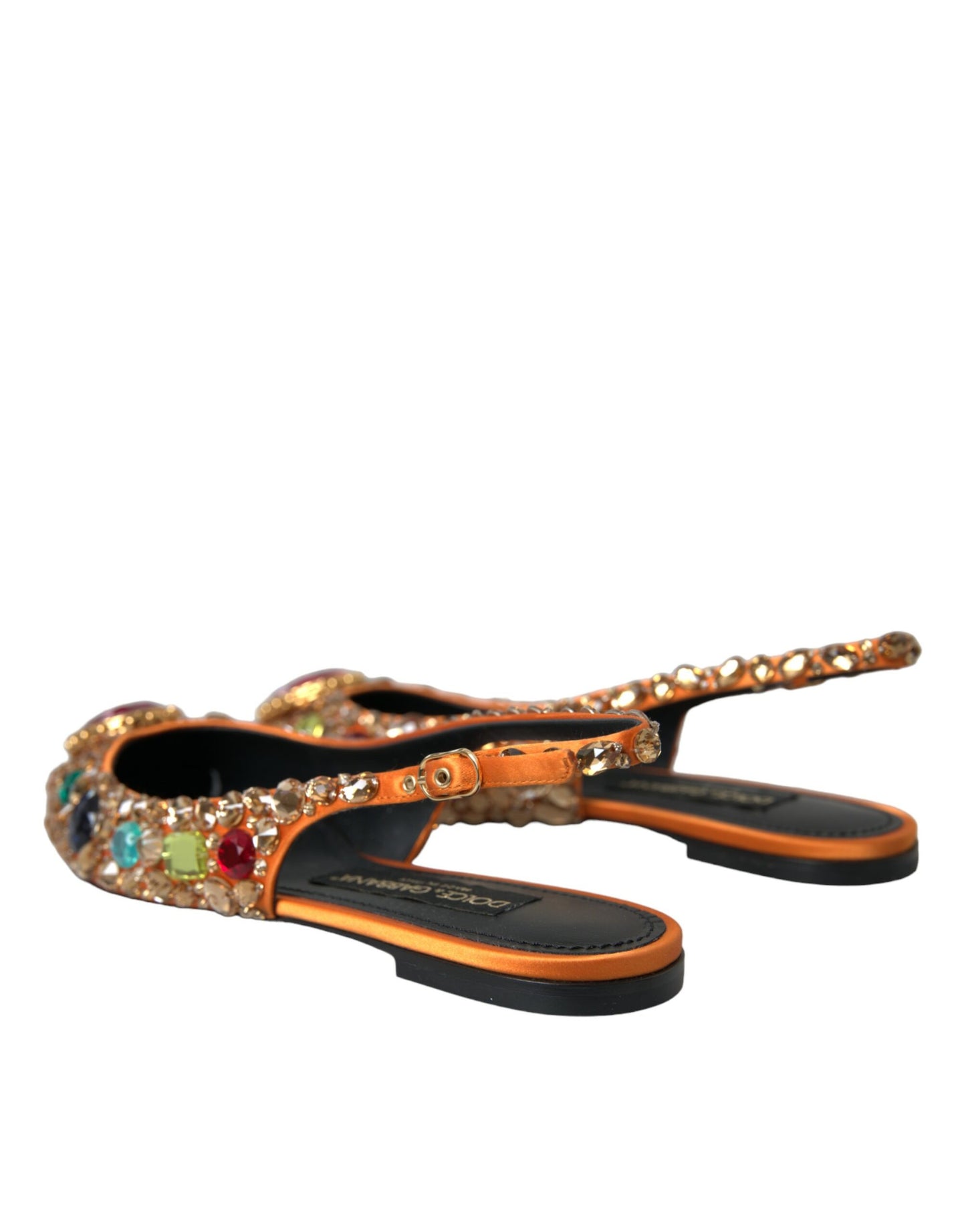 Dolce & Gabbana Orange Satin Kristalle Flats Sandalen Schuhe