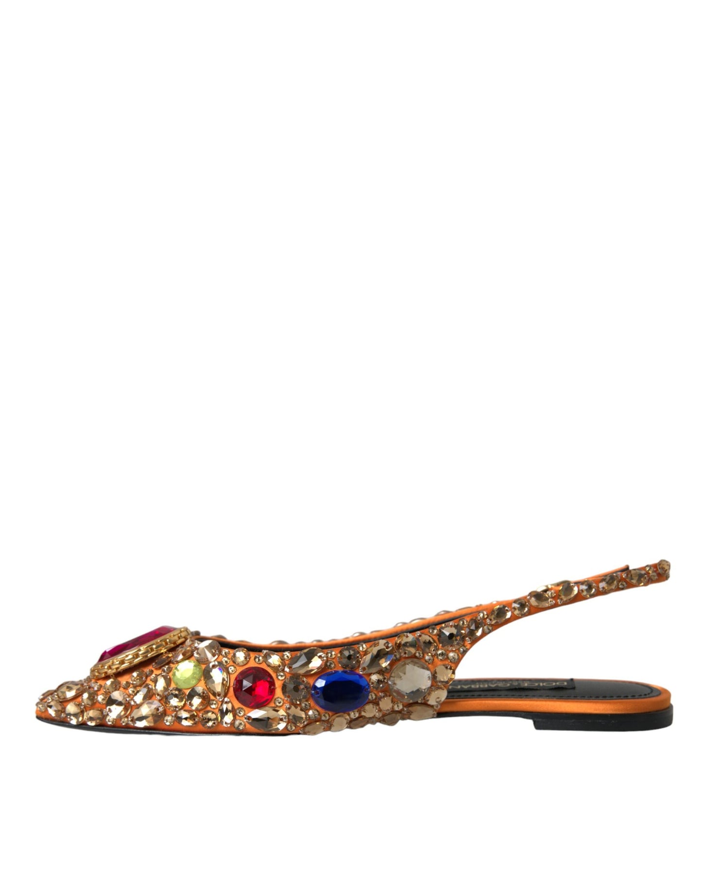 Dolce & Gabbana Orange Satin Kristalle Flats Sandalen Schuhe