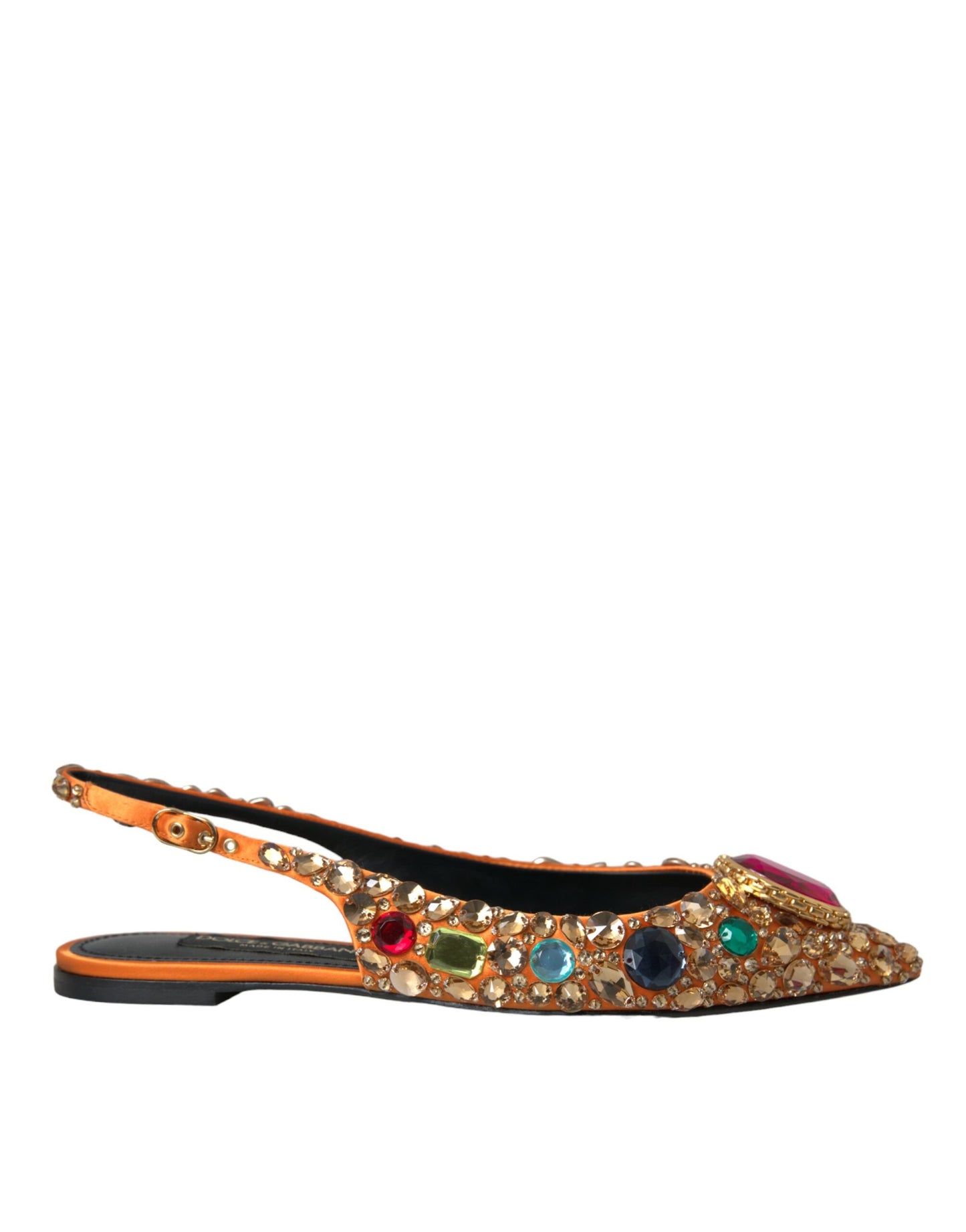 Dolce & Gabbana Orange Satin Kristalle Flats Sandalen Schuhe