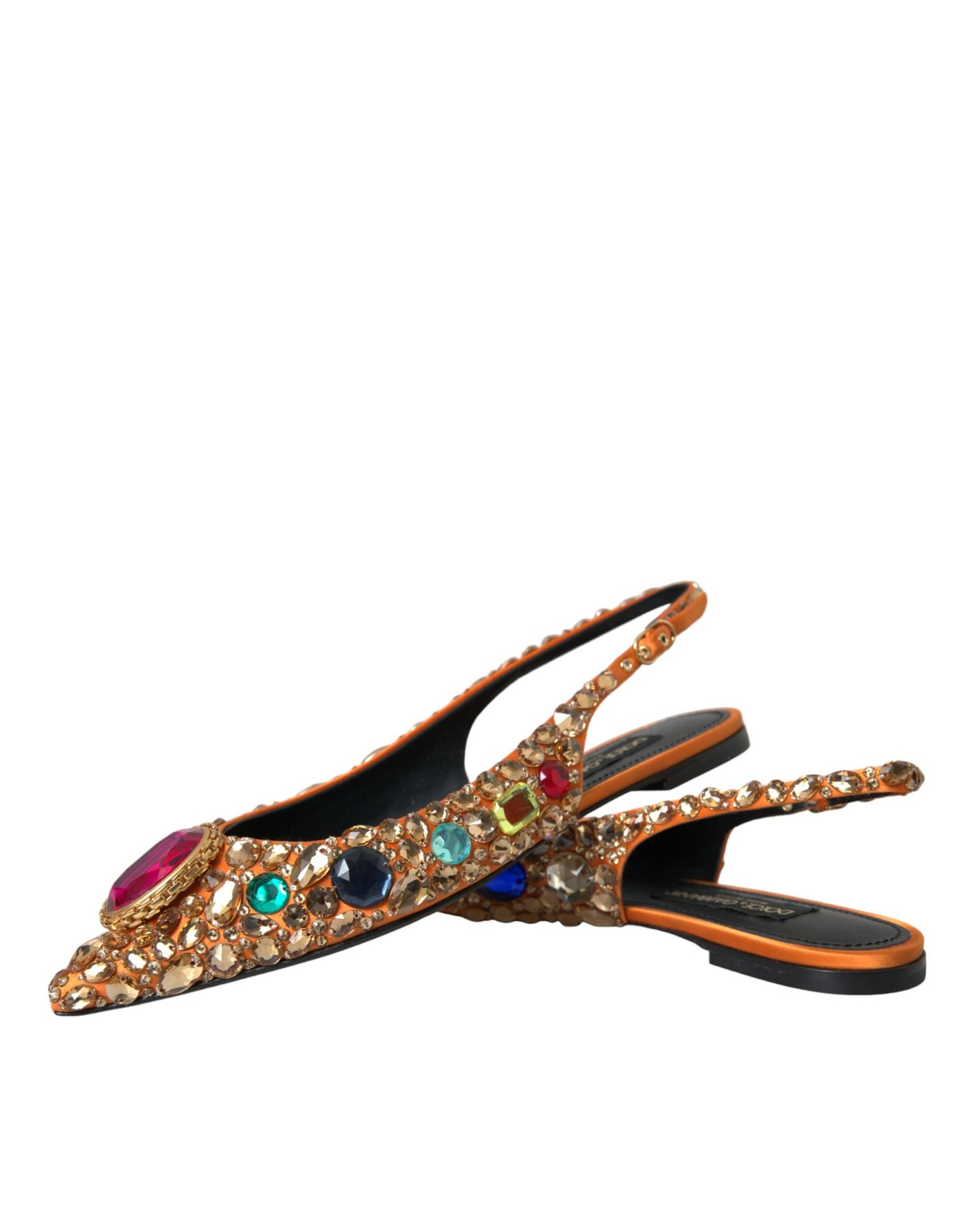 Dolce & Gabbana Orange Satin Kristalle Flats Sandalen Schuhe