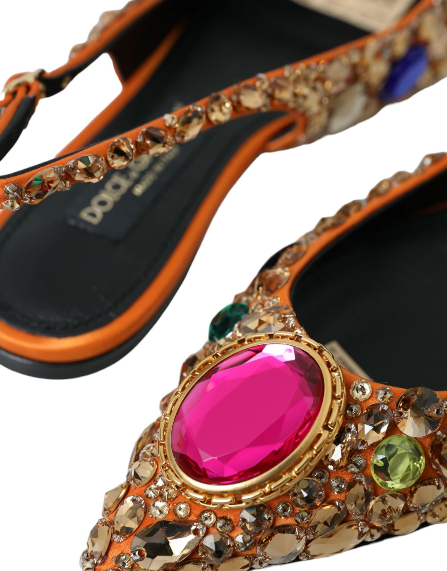 Dolce & Gabbana Orange Satin Kristalle Flats Sandalen Schuhe