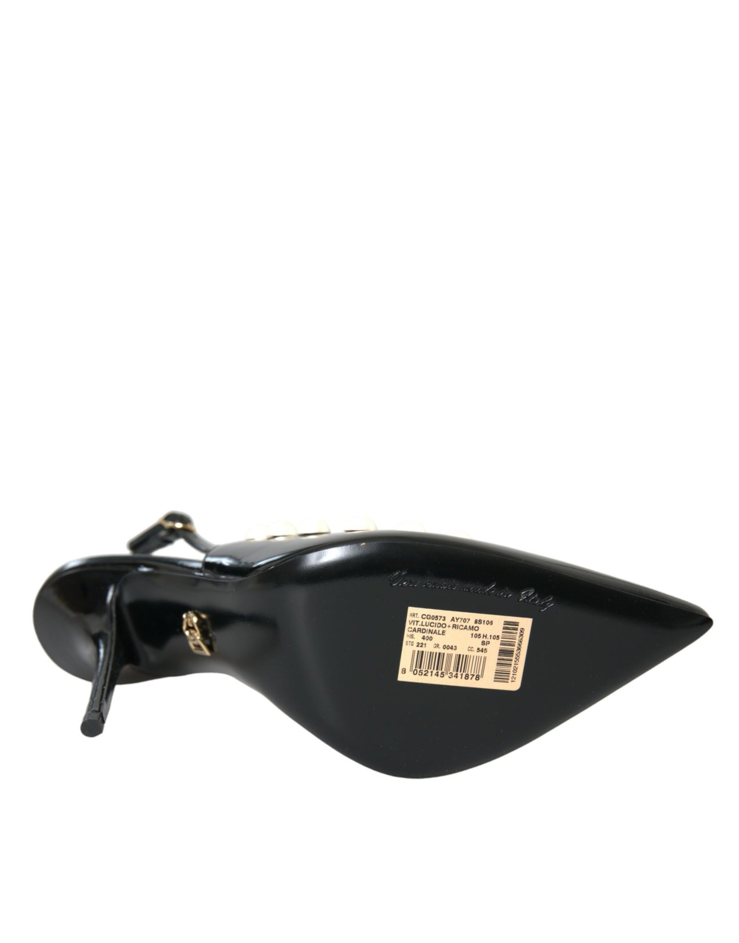 Dolce & Gabbana Schwarze Leder Faux Perle Ferse Slingback Schuhe