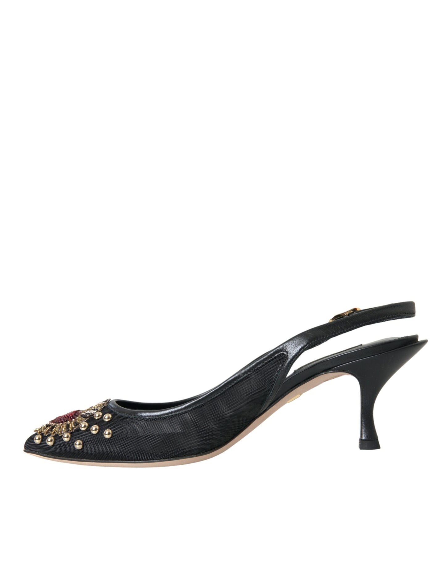 Dolce & Gabbana Schwarz Mesh verschönert Ferse Slingbacks Schuhe