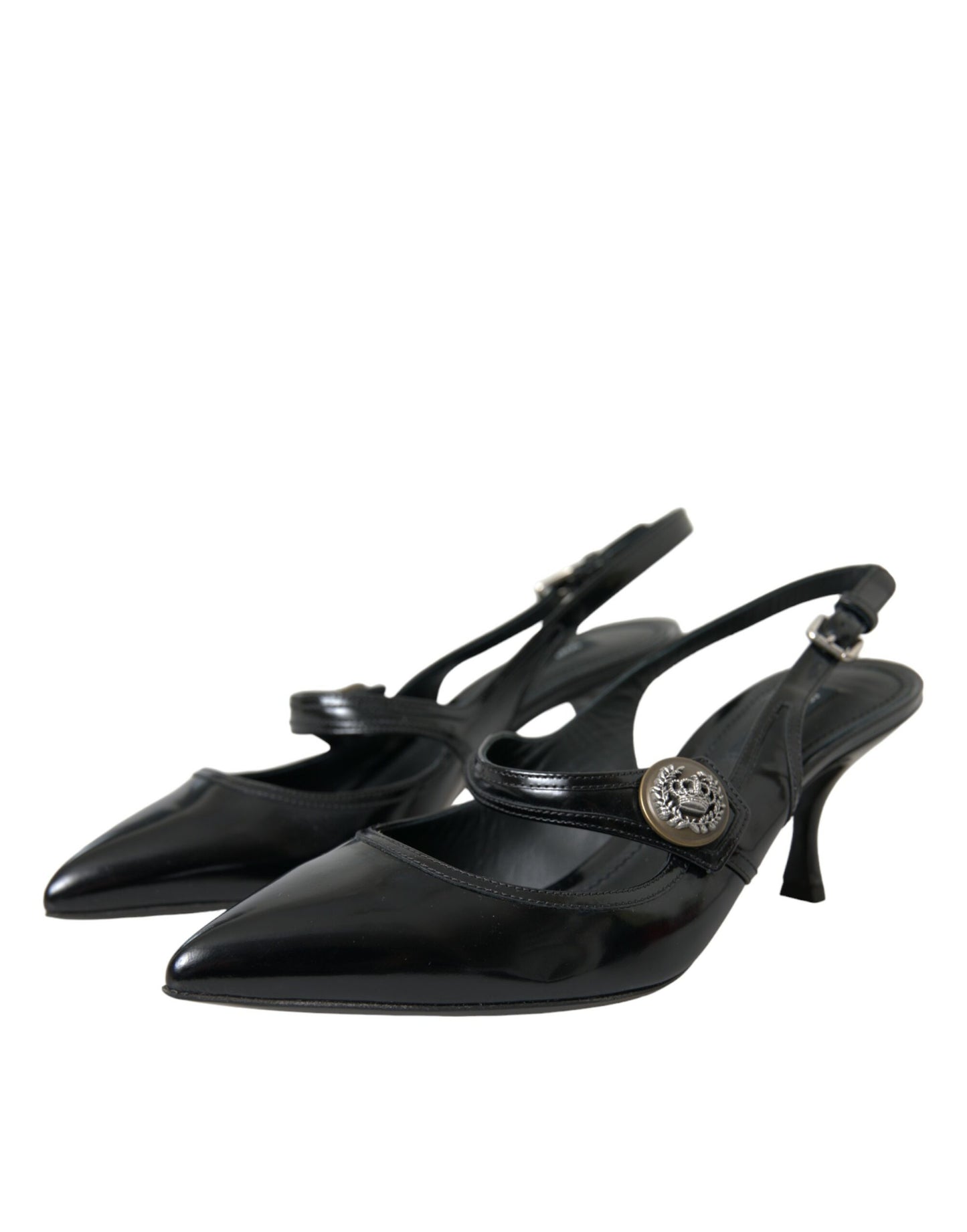 Dolce & Gabbana Schwarze Leder verschönerte Slingbacks Schuhe