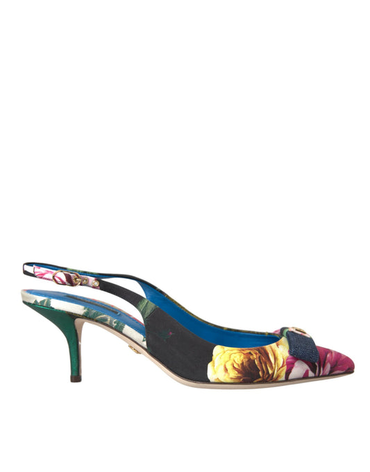 Dolce & Gabbana Multicolor Floral Patchwork Slingbacks Schuhe