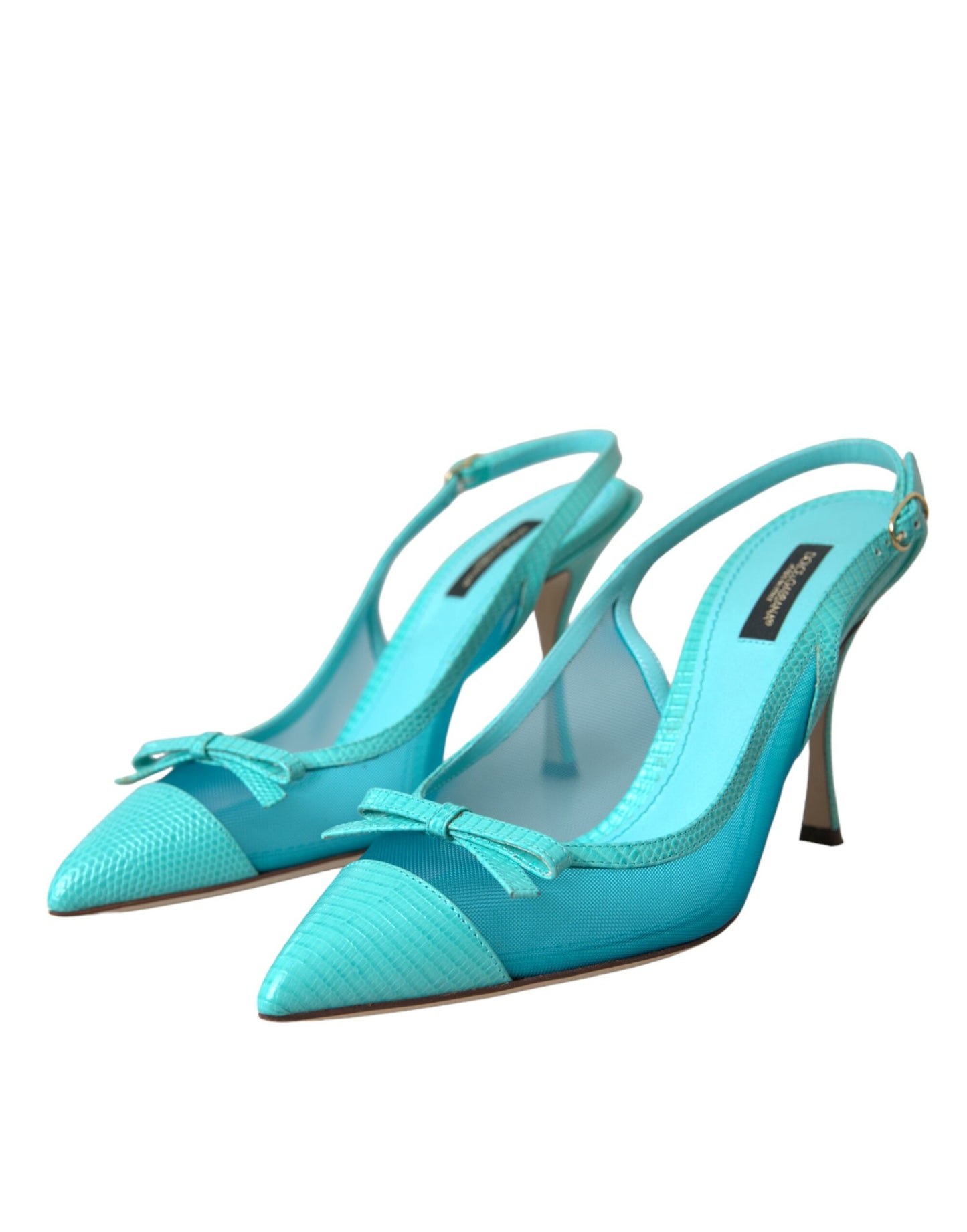 Dolce & Gabbana Blaue Leder Mesh High Heels Slingback Schuhe