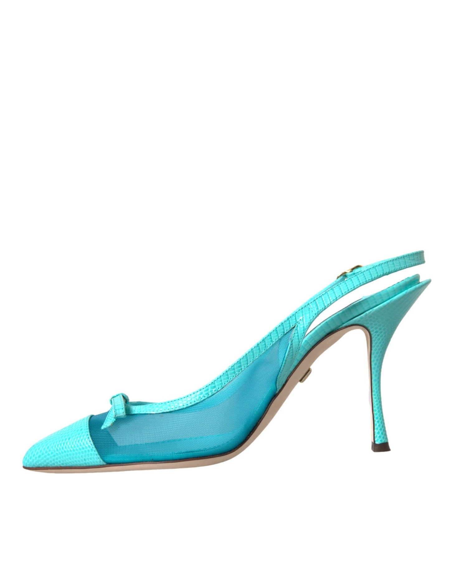 Dolce & Gabbana Blaue Leder Mesh High Heels Slingback Schuhe