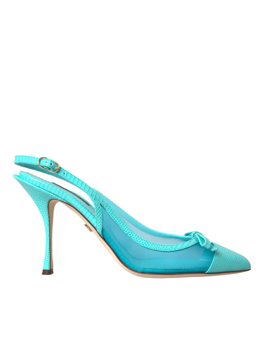 Dolce & Gabbana Blaue Leder Mesh High Heels Slingback Schuhe