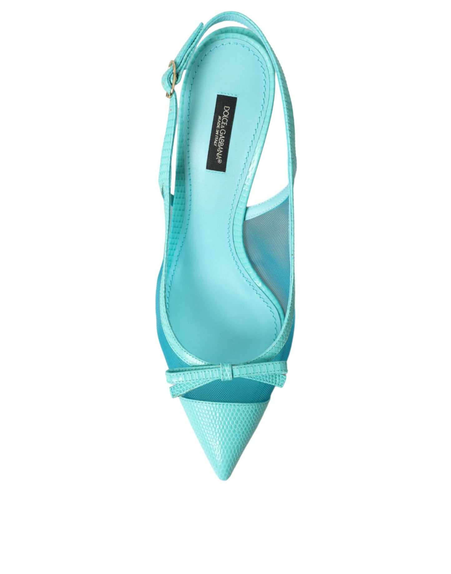 Dolce & Gabbana Blaue Leder Mesh High Heels Slingback Schuhe