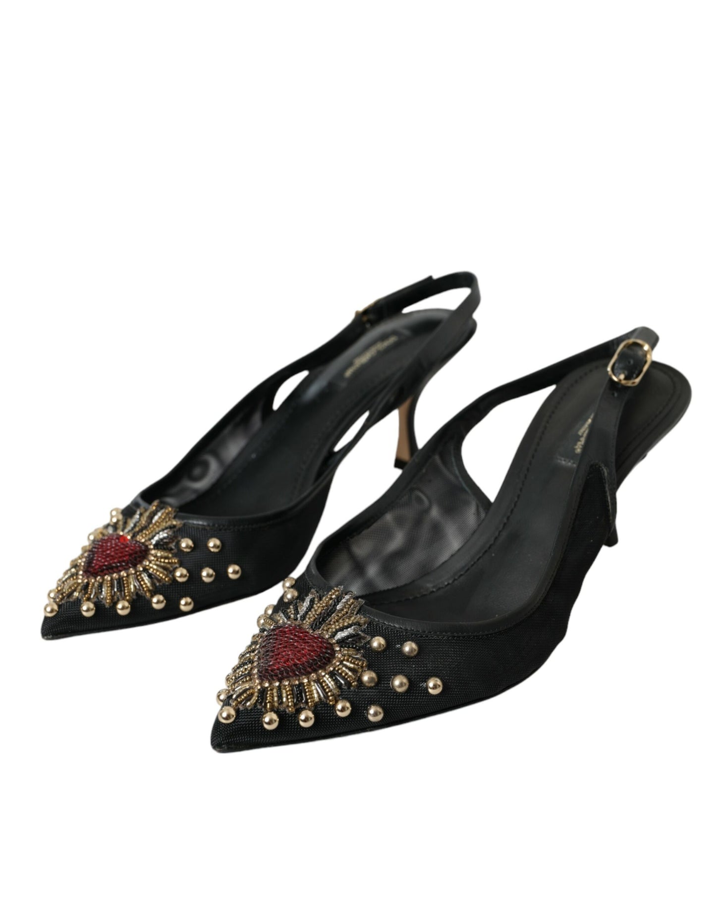 Dolce & Gabbana Schwarz Mesh verschönert Ferse Slingbacks Schuhe