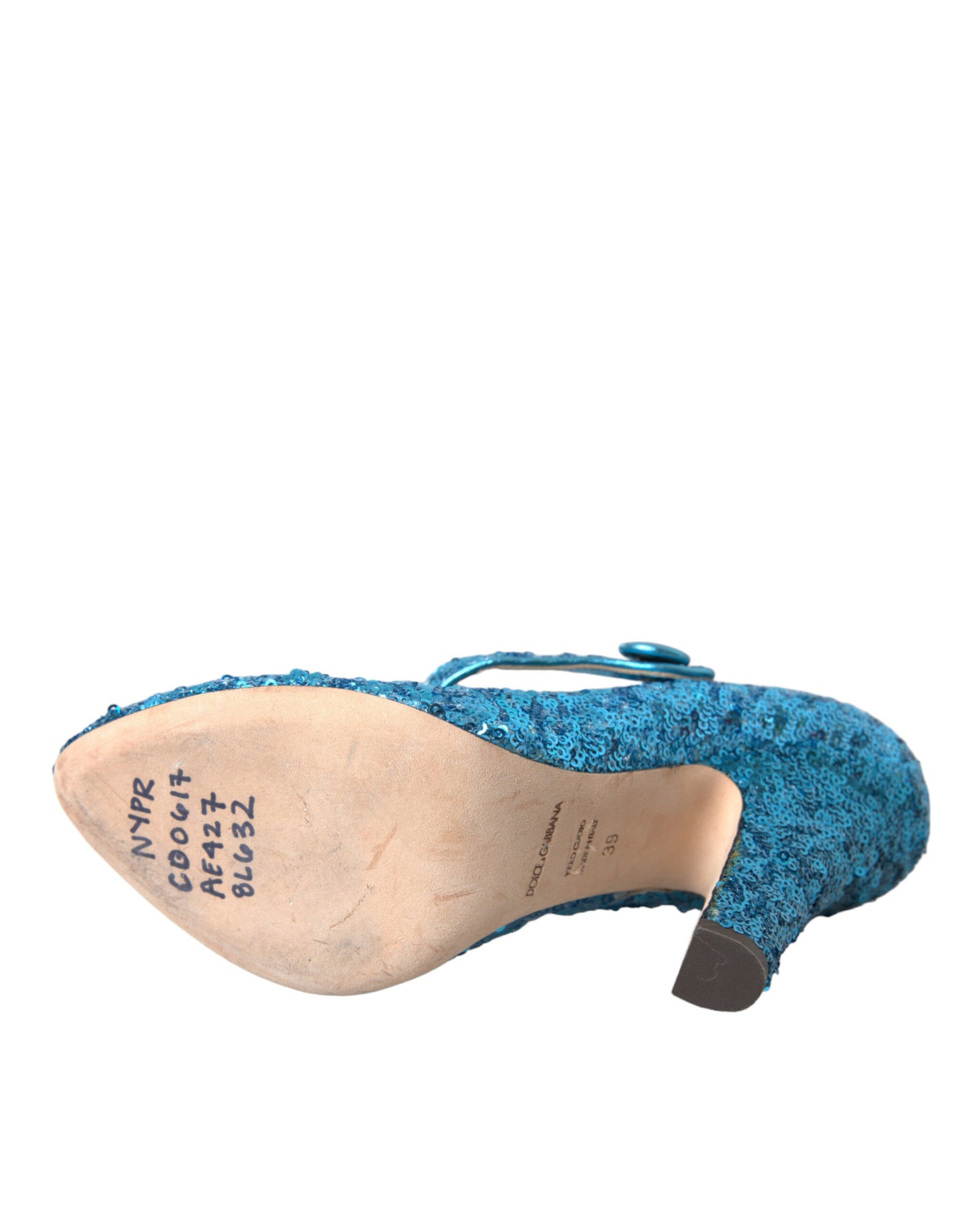 Dolce & Gabbana Blau Pailletten Mary Jane Pumps High Heels Schuhe