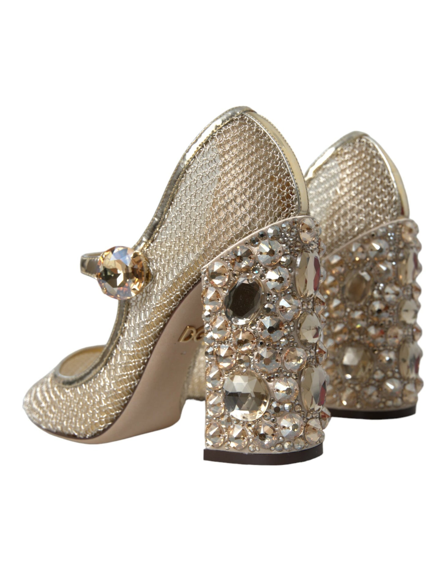 Dolce & Gabbana Gold Mesh Crystal Mary Jane Pumps Heels Schuhe