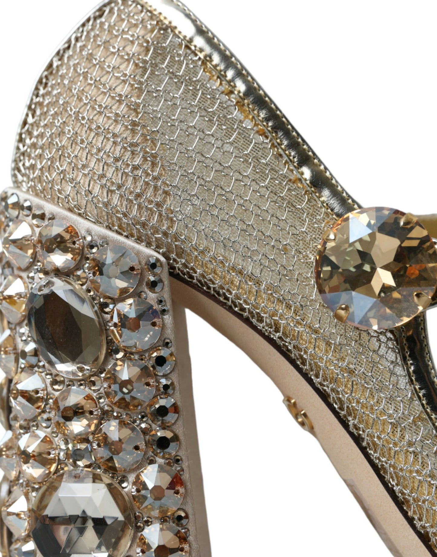 Dolce & Gabbana Gold Mesh Crystal Mary Jane Pumps Heels Schuhe