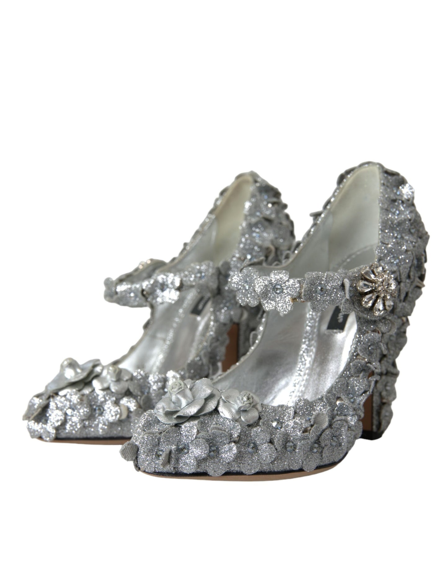 Dolce & Gabbana Silber Floral Kristall Mary Jane Pumps Schuhe