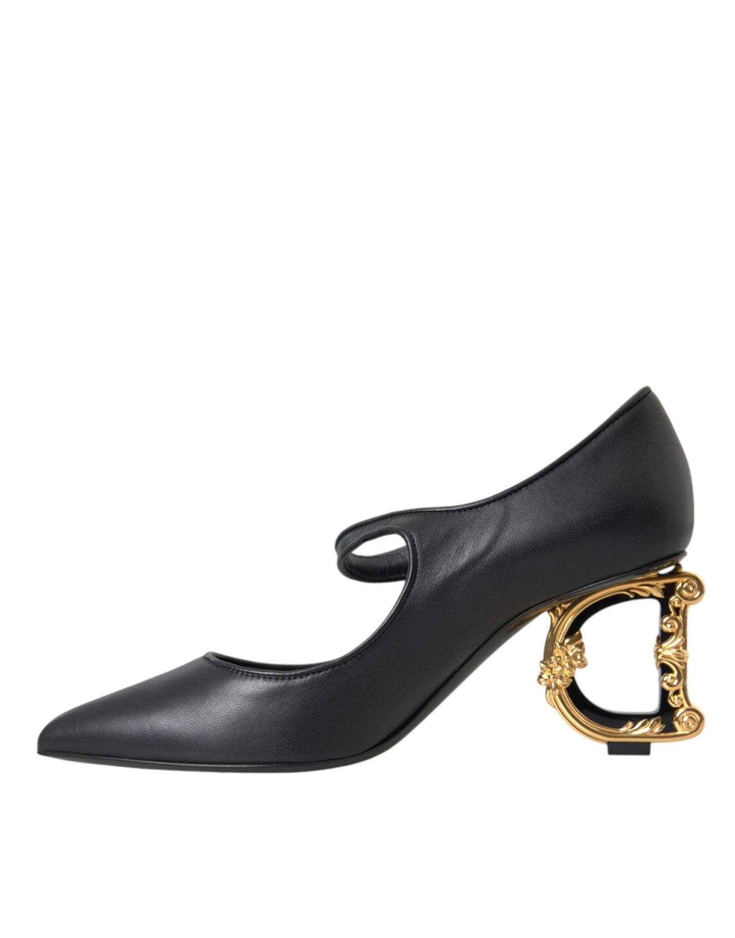 Dolce & Gabbana Schwarz Leder Logo Heels Mary Janes Pumps Schuhe