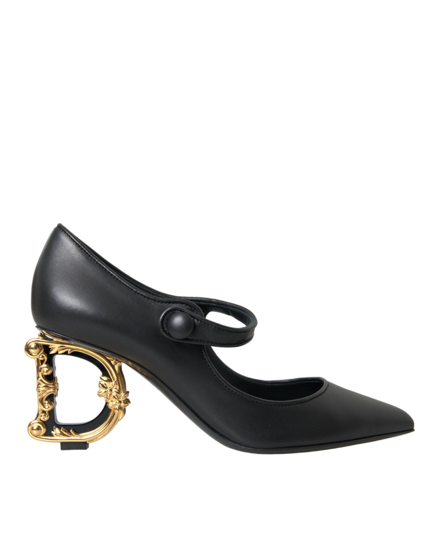 Dolce & Gabbana Schwarz Leder Logo Heels Mary Janes Pumps Schuhe