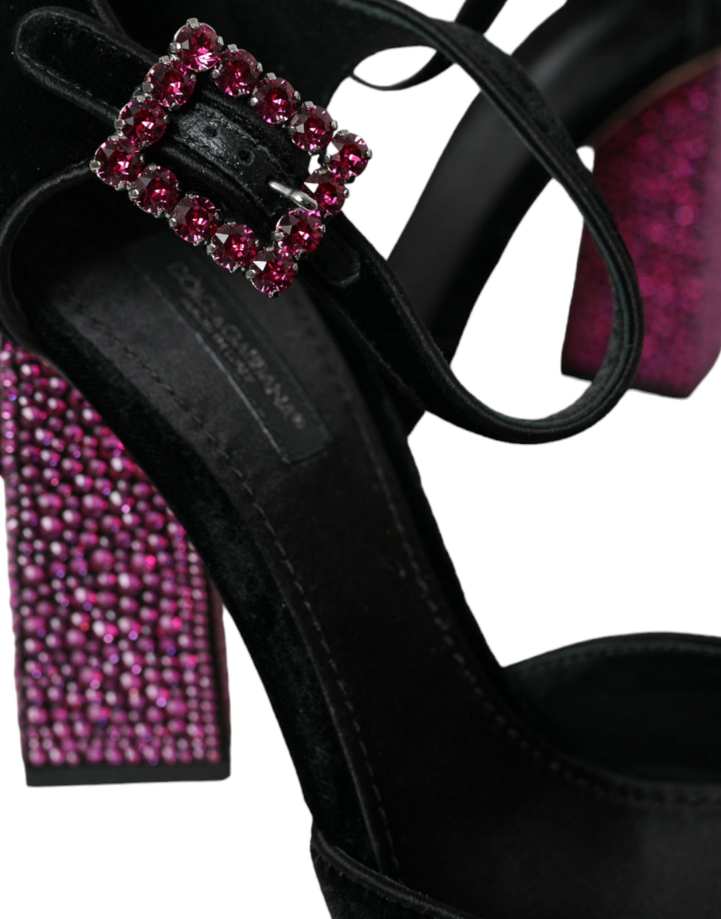 Dolce & Gabbana Schwarzer Samt Strass Kristall Mary Janes Schuhe