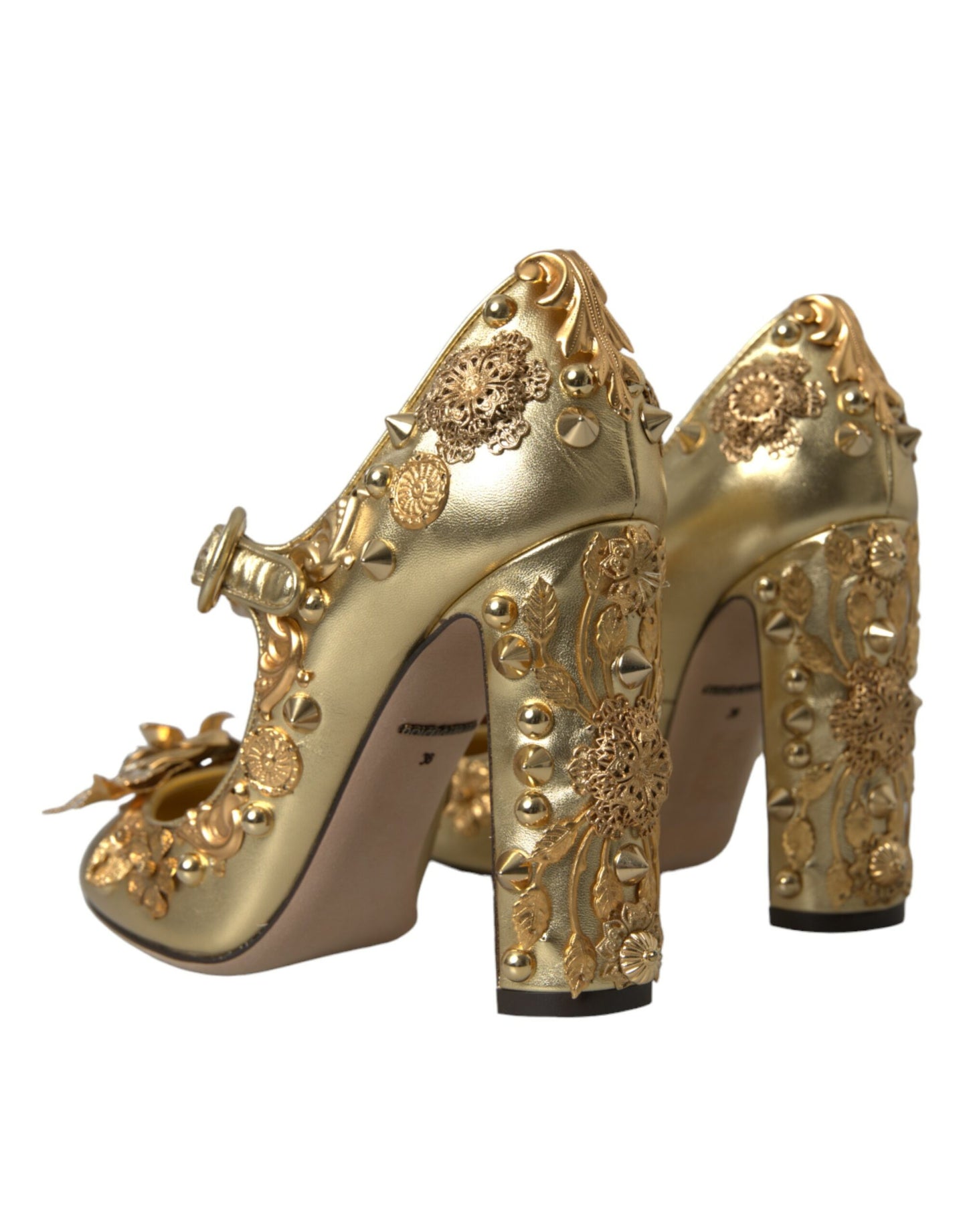 Dolce & Gabbana Gold Leder Kristall Mary Janes Pumps Schuhe