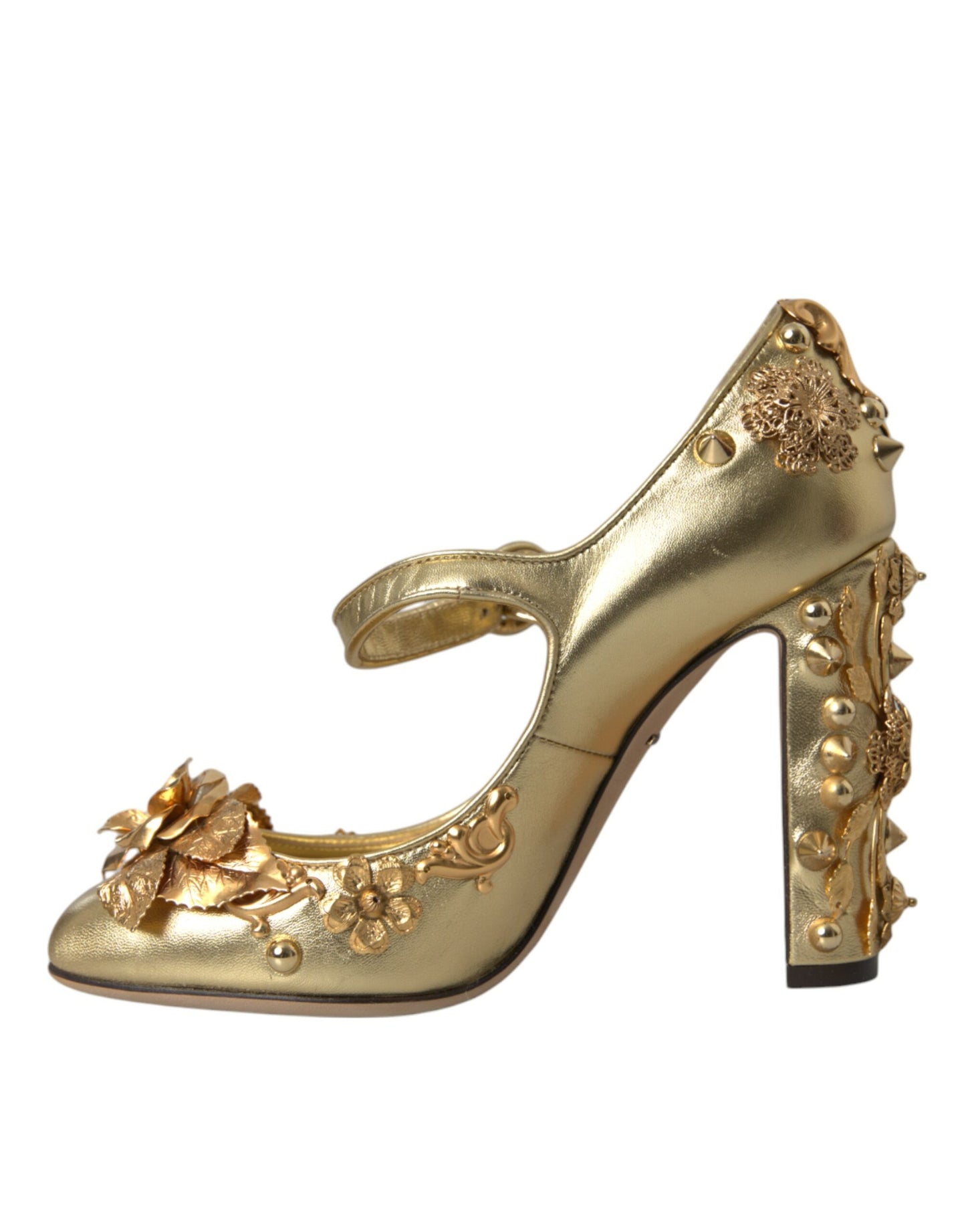 Dolce & Gabbana Gold Leder Kristall Mary Janes Pumps Schuhe