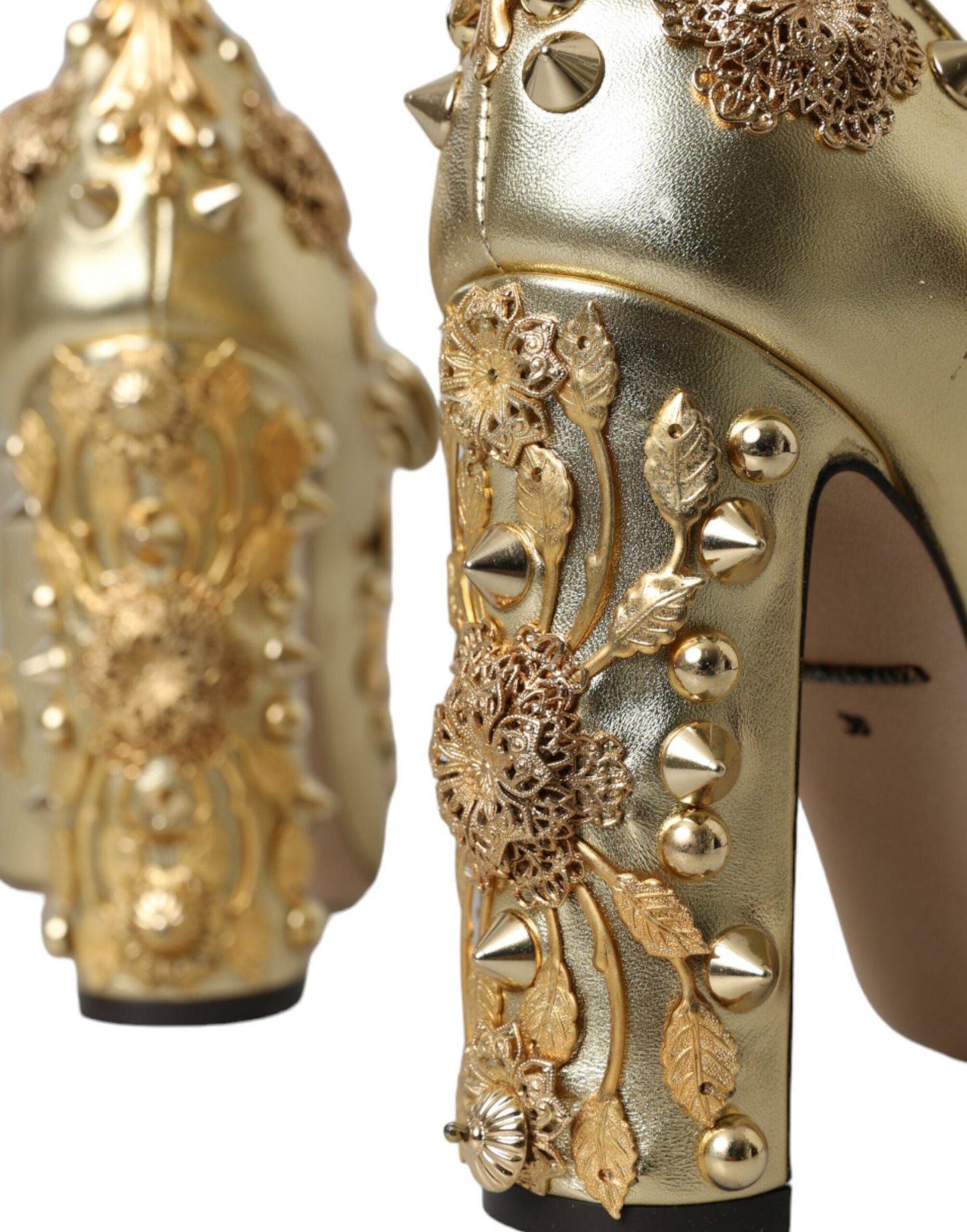 Dolce & Gabbana Gold Leder Kristall Mary Janes Pumps Schuhe