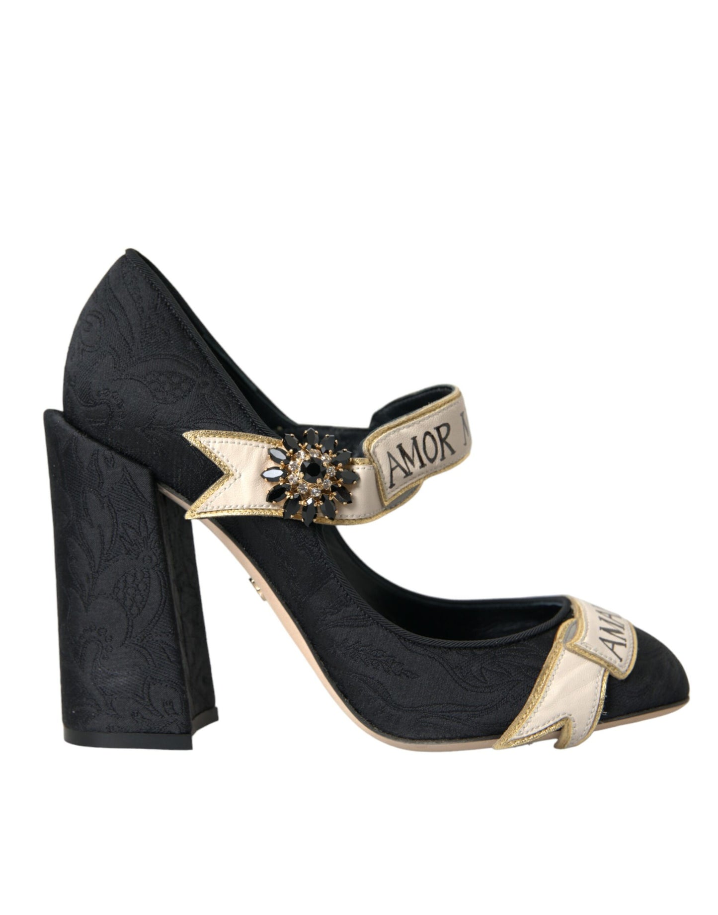 Dolce & Gabbana Schwarz Brokat Mary Janes Kristall Pumps Schuhe