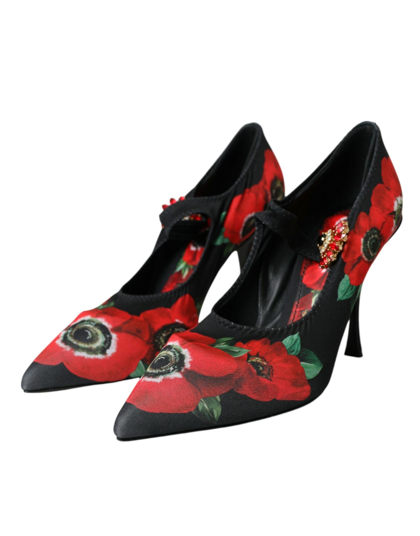 Dolce & Gabbana Schwarz Floral Kristall Mary Jane Pumps Schuhe