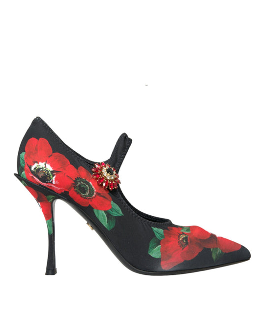 Dolce & Gabbana Schwarz Floral Kristall Mary Jane Pumps Schuhe