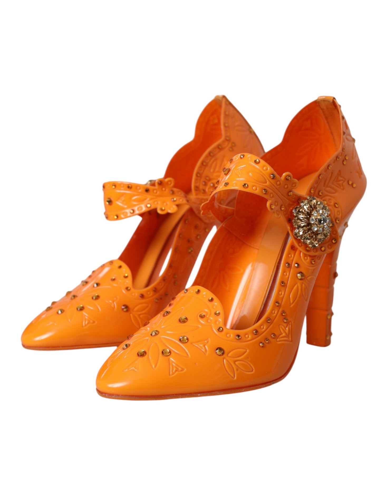 Dolce & Gabbana Orange CINDERELLA Floral Kristall Pumps Schuhe