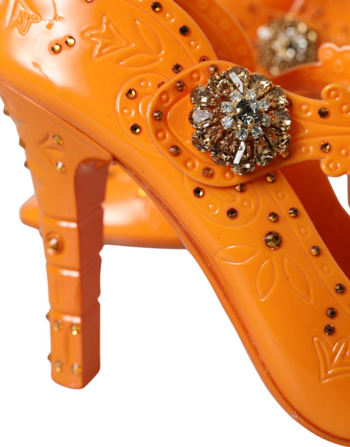 Dolce & Gabbana Orange CINDERELLA Floral Kristall Pumps Schuhe