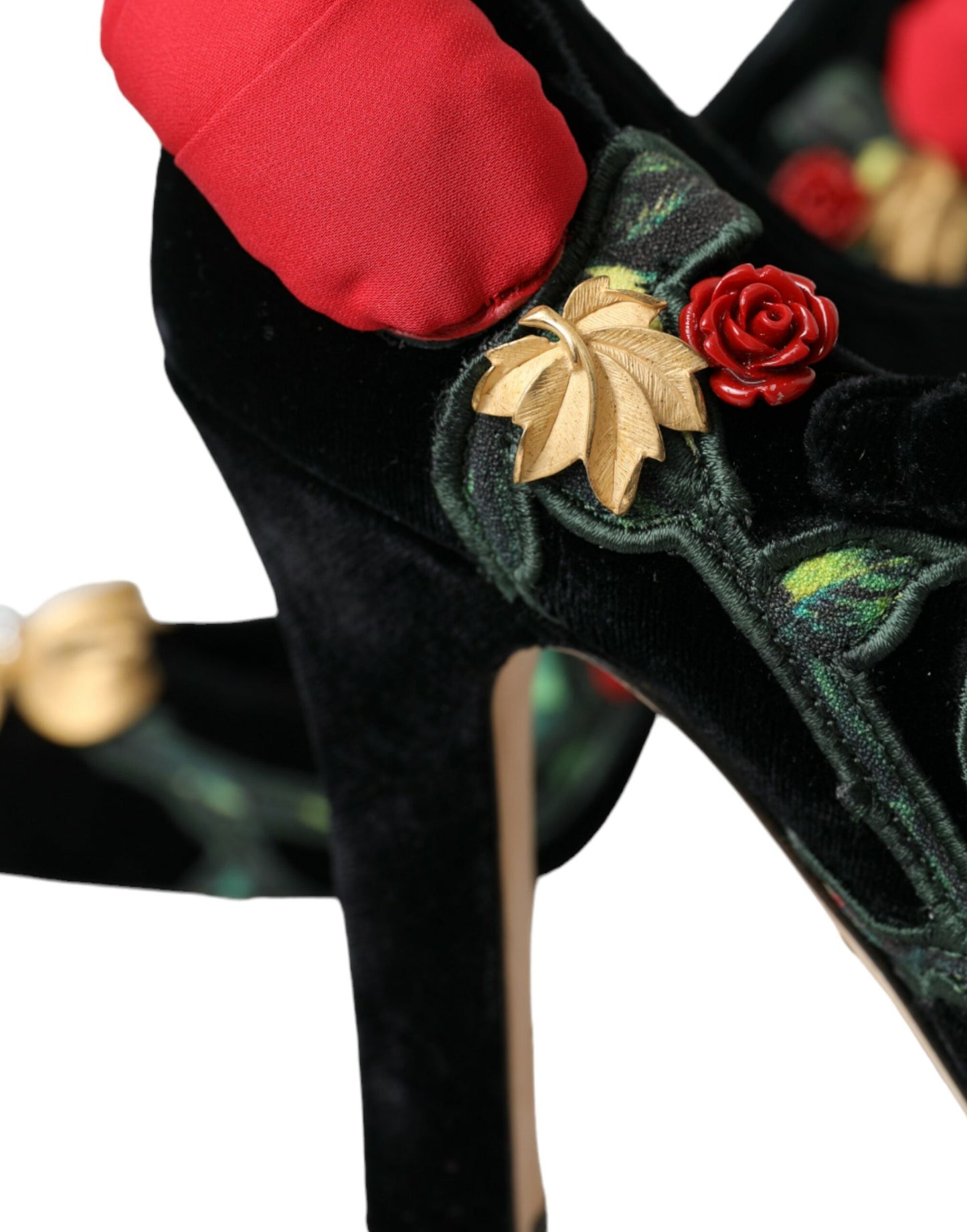 Dolce & Gabbana Schwarz Rosen Kristall Brosche Mary Jane Schuhe