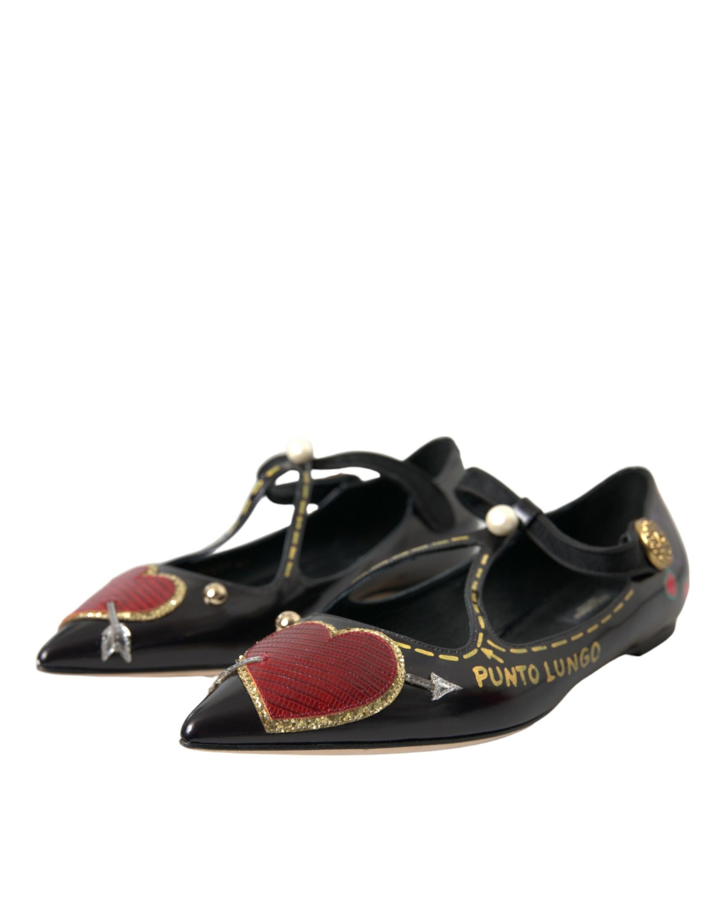 Dolce & Gabbana Schwarz Leder Herz verschönert Loafers Schuhe