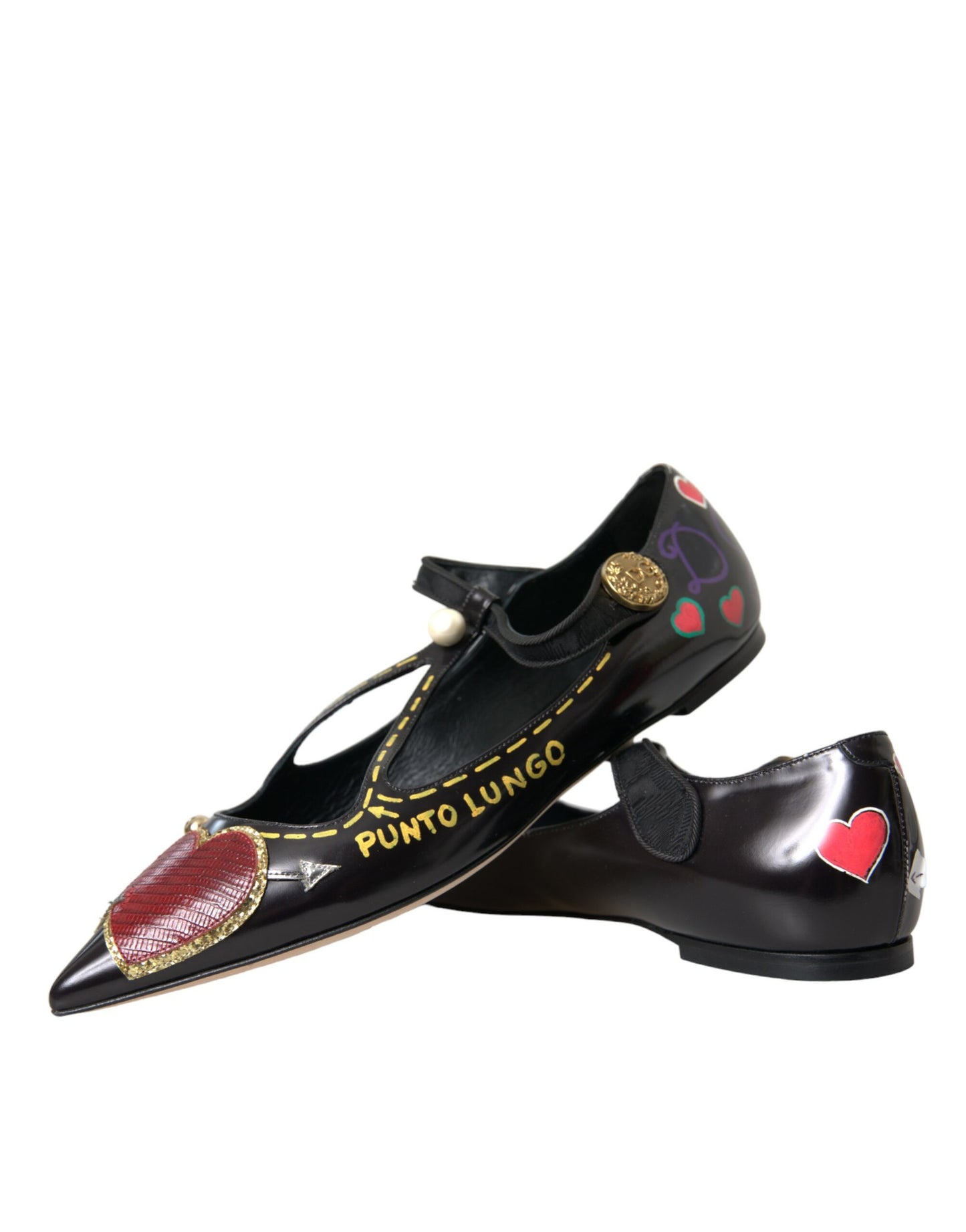 Dolce & Gabbana Schwarz Leder Herz verschönert Loafers Schuhe