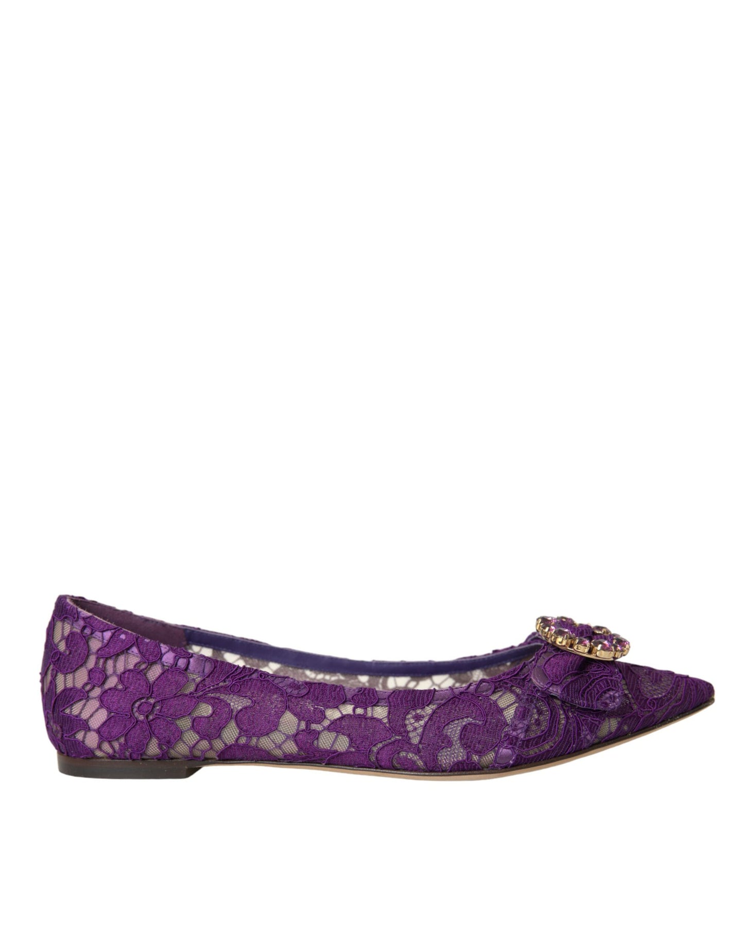 Dolce & Gabbana Lila Taormina Spitze Kristall Loafers Schuhe