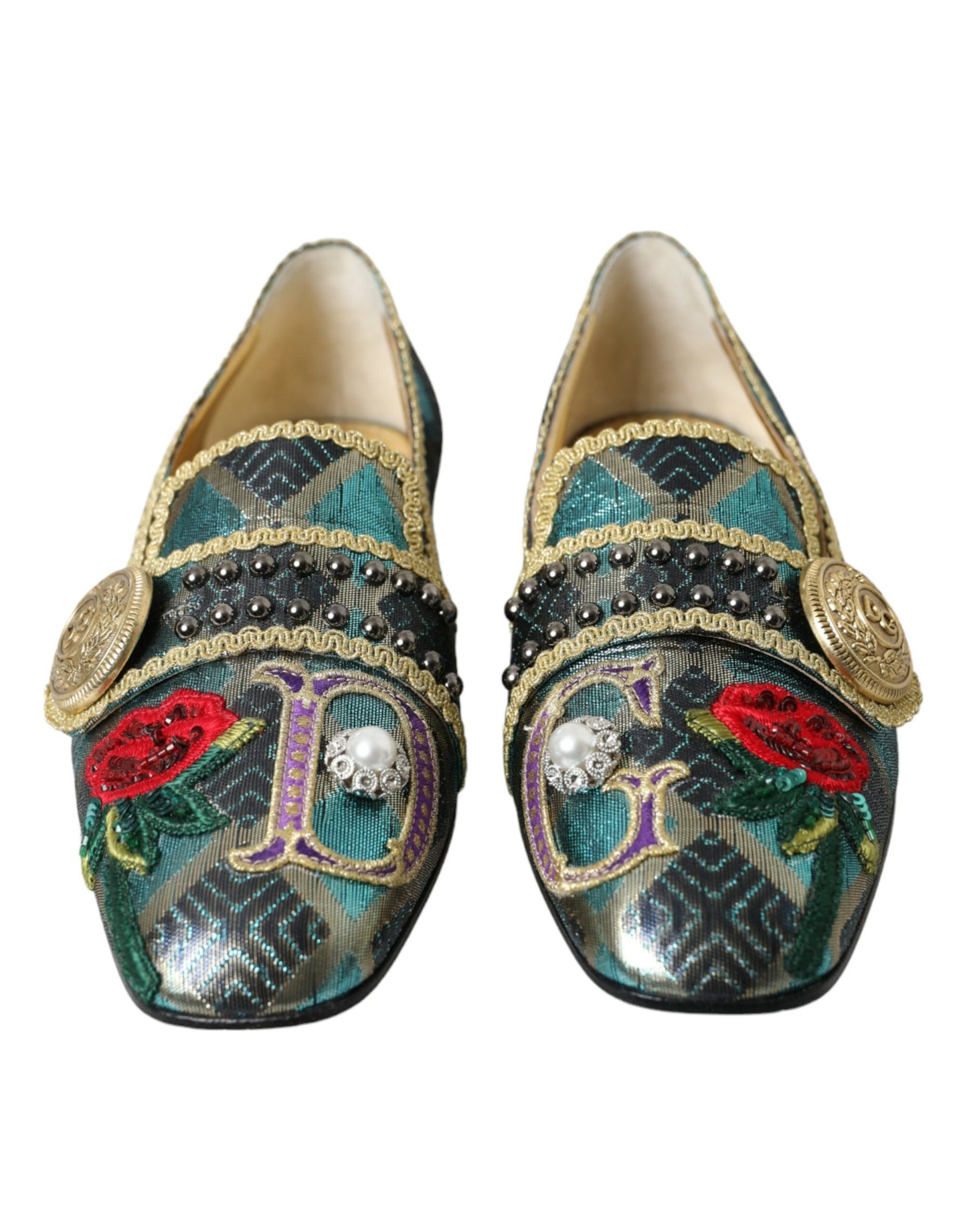 Dolce & Gabbana Multicolor Jacquard verschönerte Loafers Schuhe