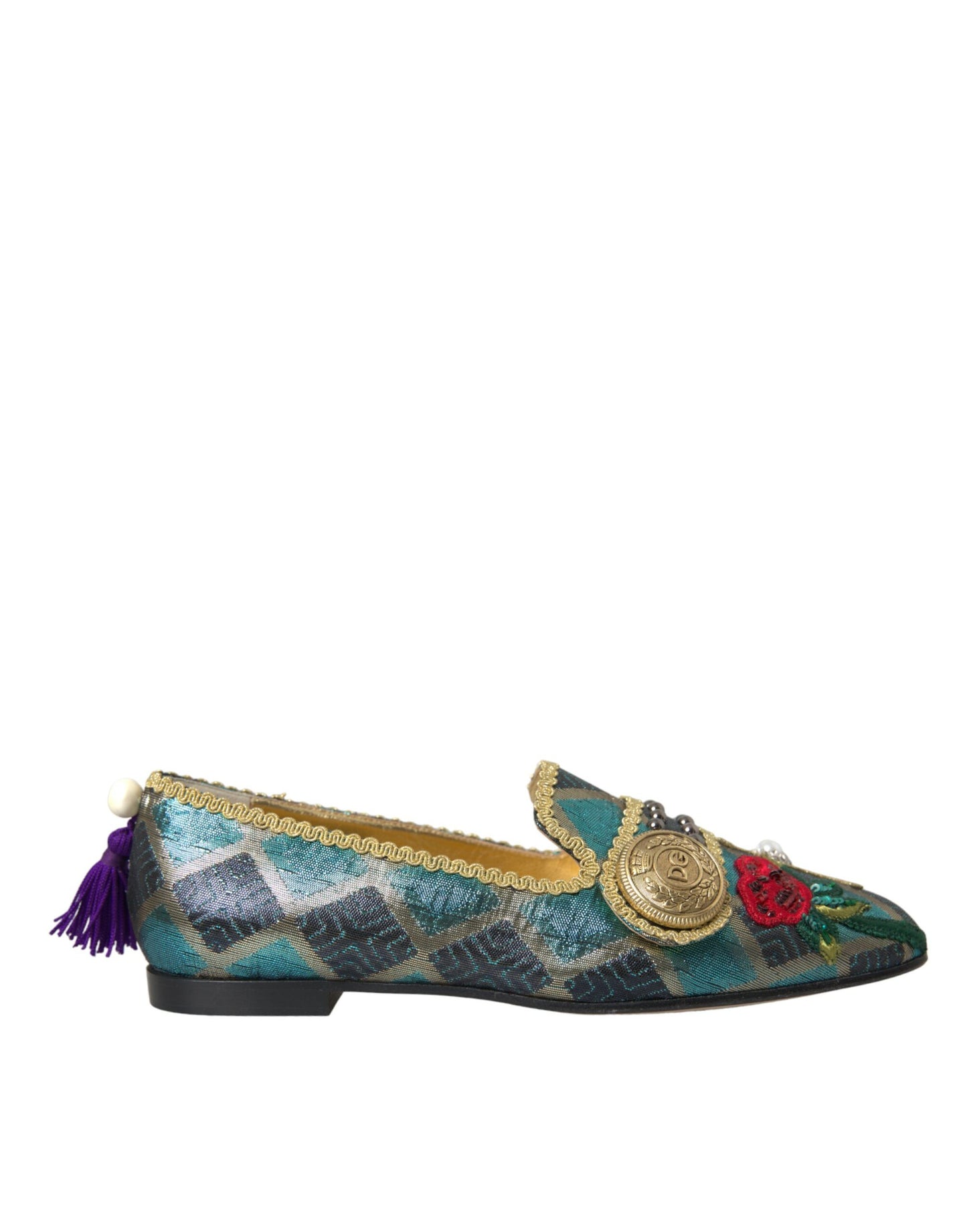 Dolce & Gabbana Multicolor Jacquard verschönerte Loafers Schuhe