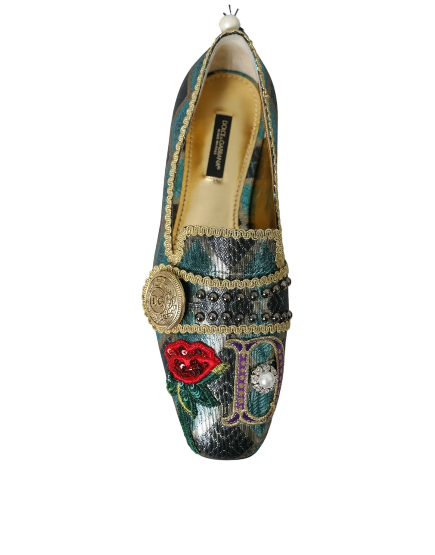 Dolce & Gabbana Multicolor Jacquard verschönerte Loafers Schuhe