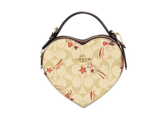 COACH Kleine Heart Light Khaki Star Canvas Crossbody Bag Geldbörse