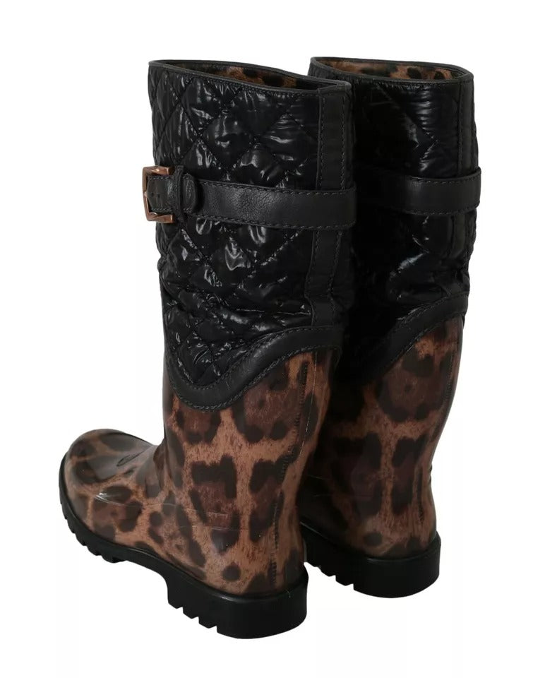 Dolce & Gabbana Schwarz Braun Leopard Booties Stiefel Schuhe