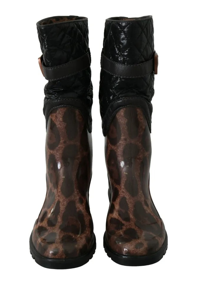 Dolce & Gabbana Schwarz Braun Leopard Booties Stiefel Schuhe