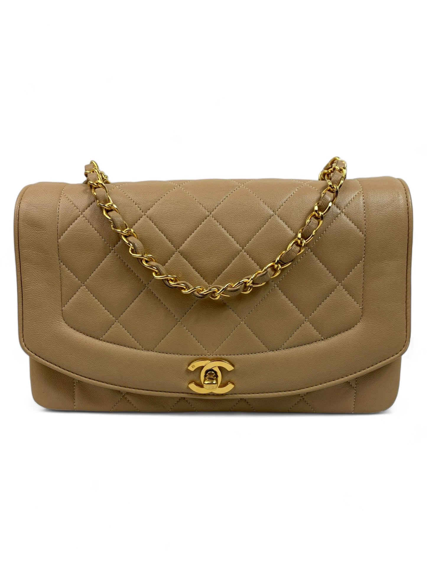 Chanel Diana Vintage Medium Beige Klassisches gestepptes Lammfell