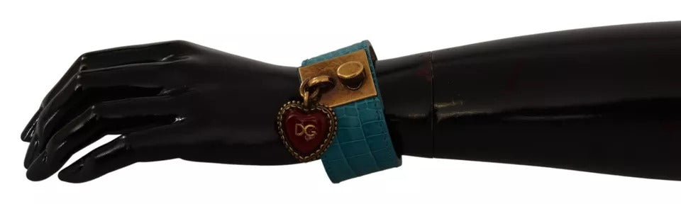 Dolce & Gabbana Blaues Leder Gold DG Herz Anhänger breites Armband