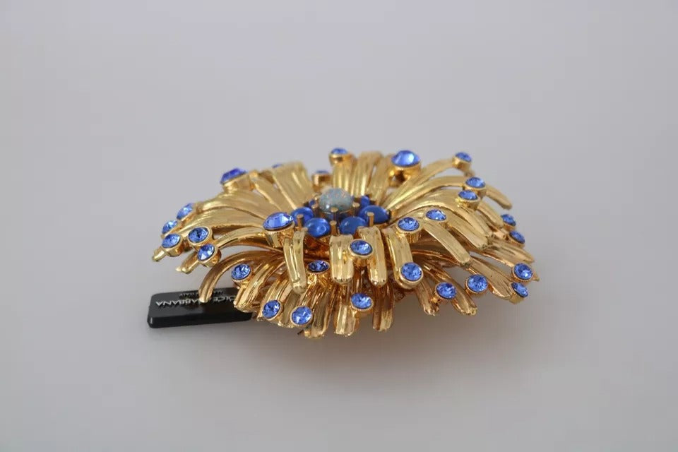 Dolce & Gabbana Gold Messing Blau Kristalle verschönert Schmuck Brosche