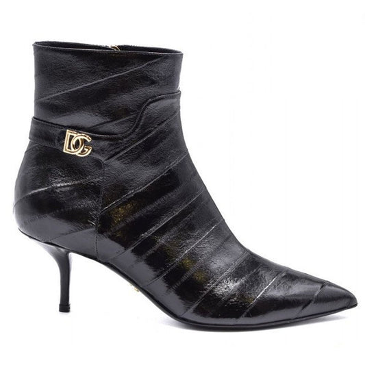 Dolce & Gabbana Schwarzes Leder Di Anguilla Stiefel