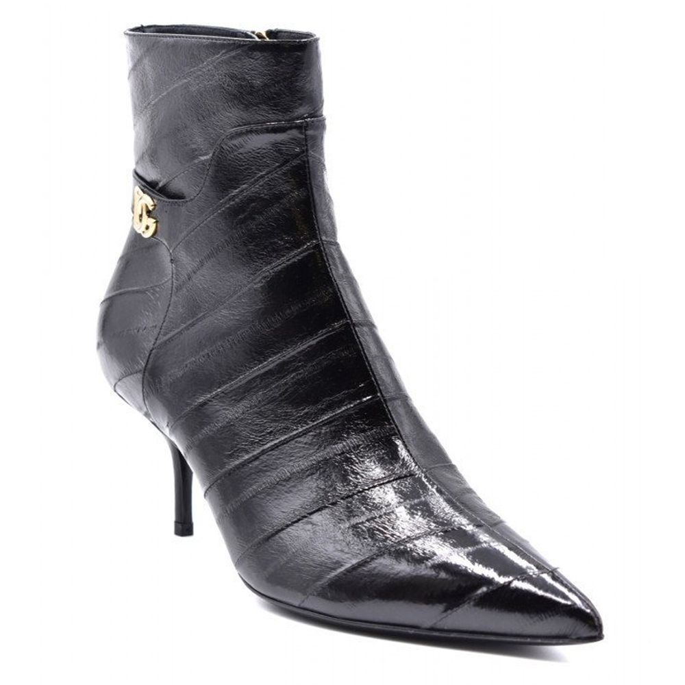 Dolce & Gabbana Schwarzes Leder Di Anguilla Stiefel