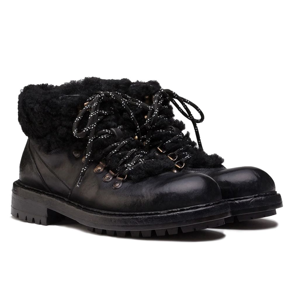 Dolce & Gabbana Schwarzes Leder Di Kalbsleder Stiefel