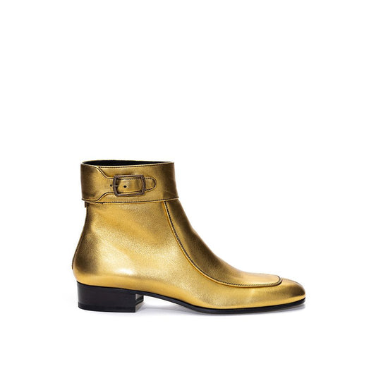 Saint Laurent Goldfarbene Lederstiefel