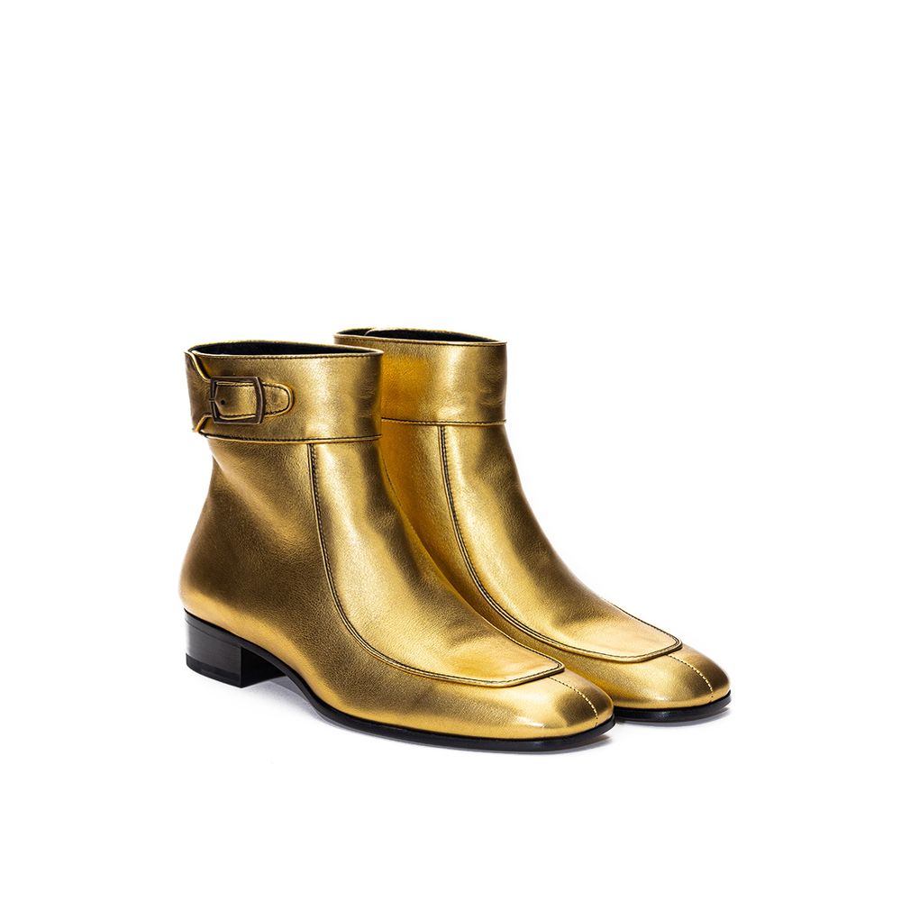 Saint Laurent Goldfarbene Lederstiefel