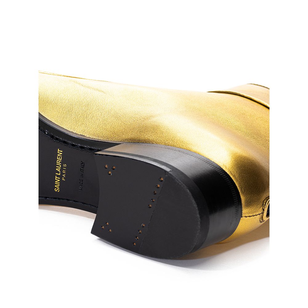 Saint Laurent Goldfarbene Lederstiefel